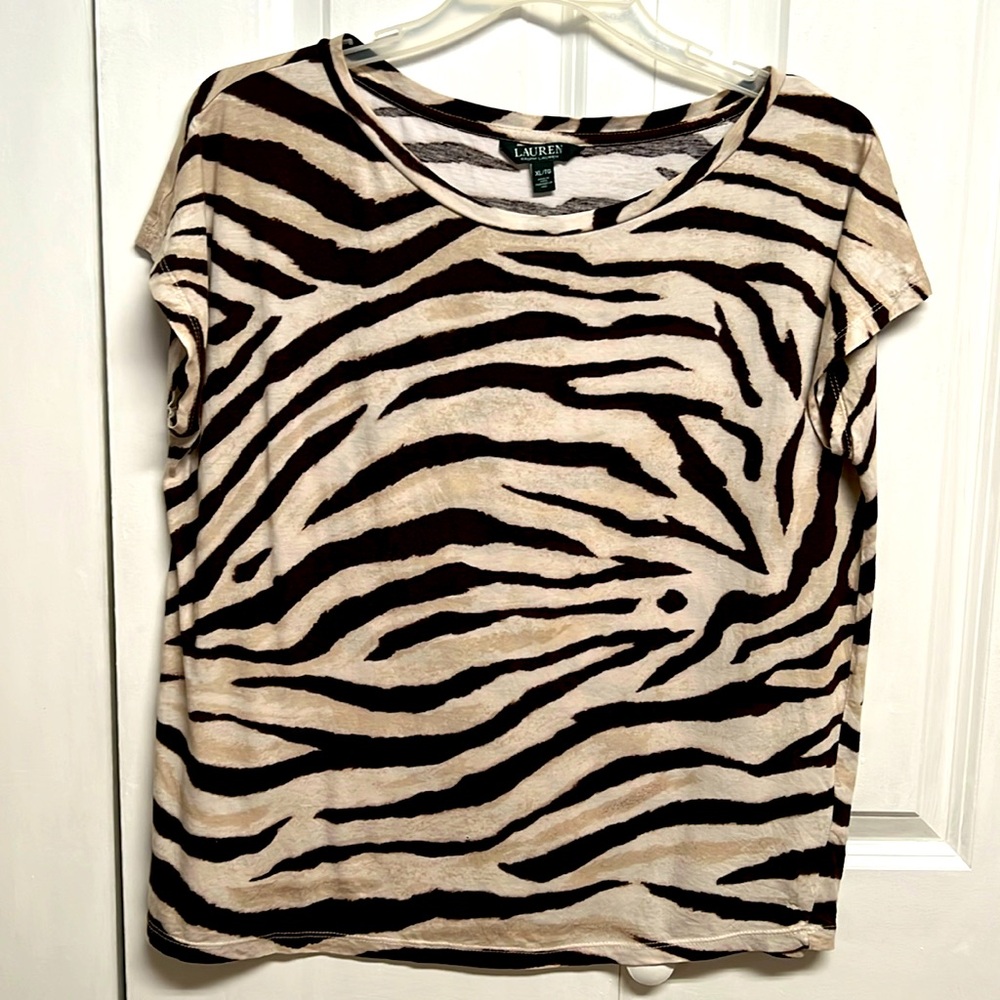 Ralph Lauren Brown Tan Tiger Print Boxey Top Size XL
